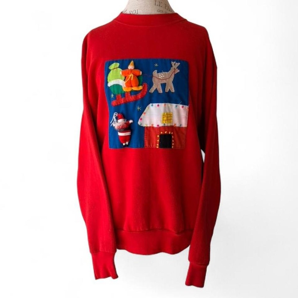 Vintage Studio Michelle Stuart Red Christmas Applique‎ Sweatshirt